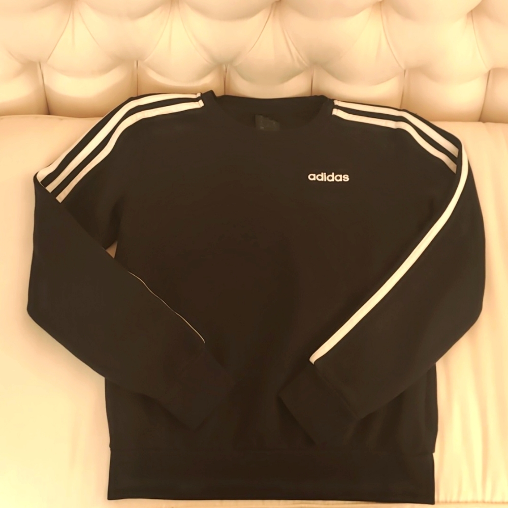 Adidas black/white 3 stripe crew neck sweatshirt size xs